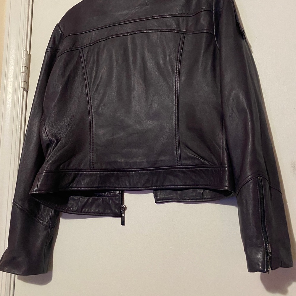 Bebe Size Large Purple 100% Leather Jacket